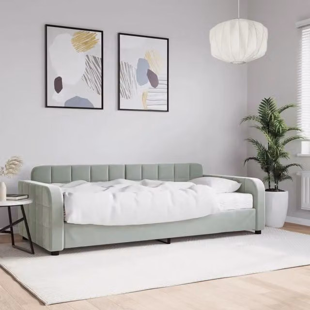 Divano Letto Moderno vidaXL in Velluto Grigio con Materasso in Schiuma L/P/H: 90 x 190 cm