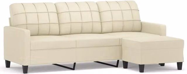 Divano | Divano da soggiorno | Sofa a 3 Posti con Poggiapiedi Crema 180 cm in Similpelle