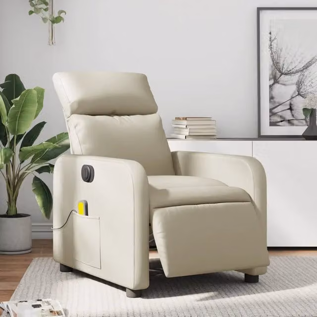 Divano Sedia-Poltrona Massaggiante Elettrica Reclinabile Crema Similpelle 642909