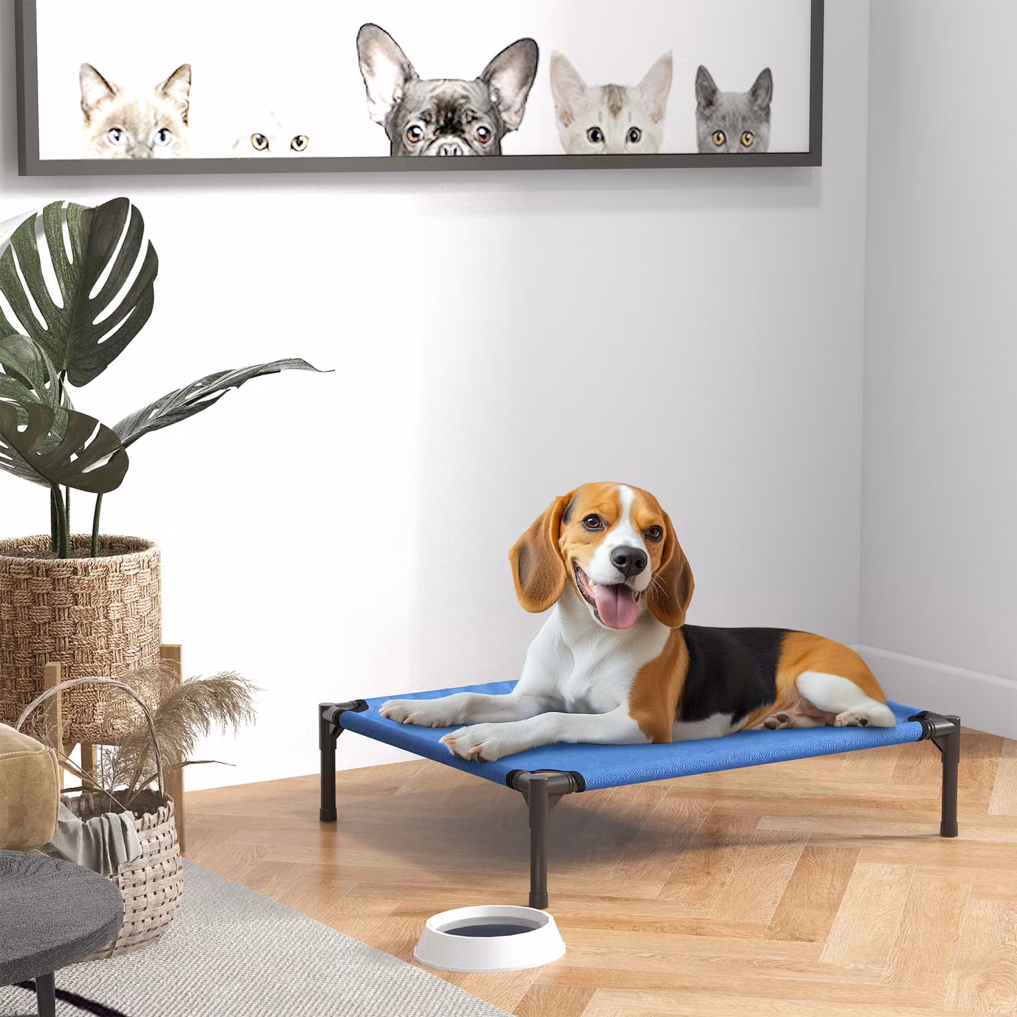 PawHut Cuccia Lettino Rialzato per Cani Pieghevole in Metallo e Tessuto Oxford, L: 76 cm, P: 61 cm, H: 18 cm, Blu – 2