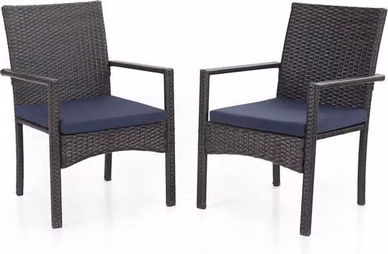 Set di 2 Sedie a Rotolo per Giardino - 62 x 62 x 89 cm - Sedie con Cuscino in Nero e Blu Marino