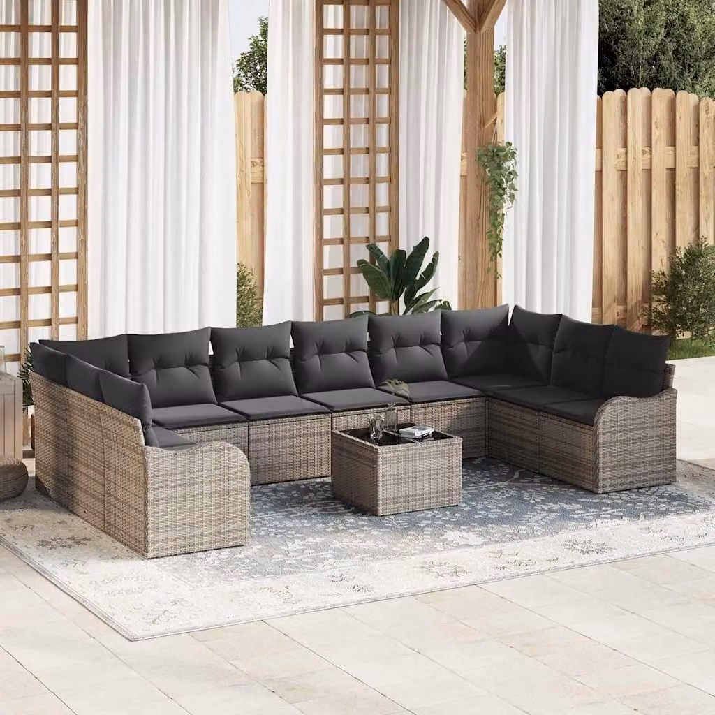 Maison Exclusive - Set Divano da Giardino 11 pcs Grigio polyrattan