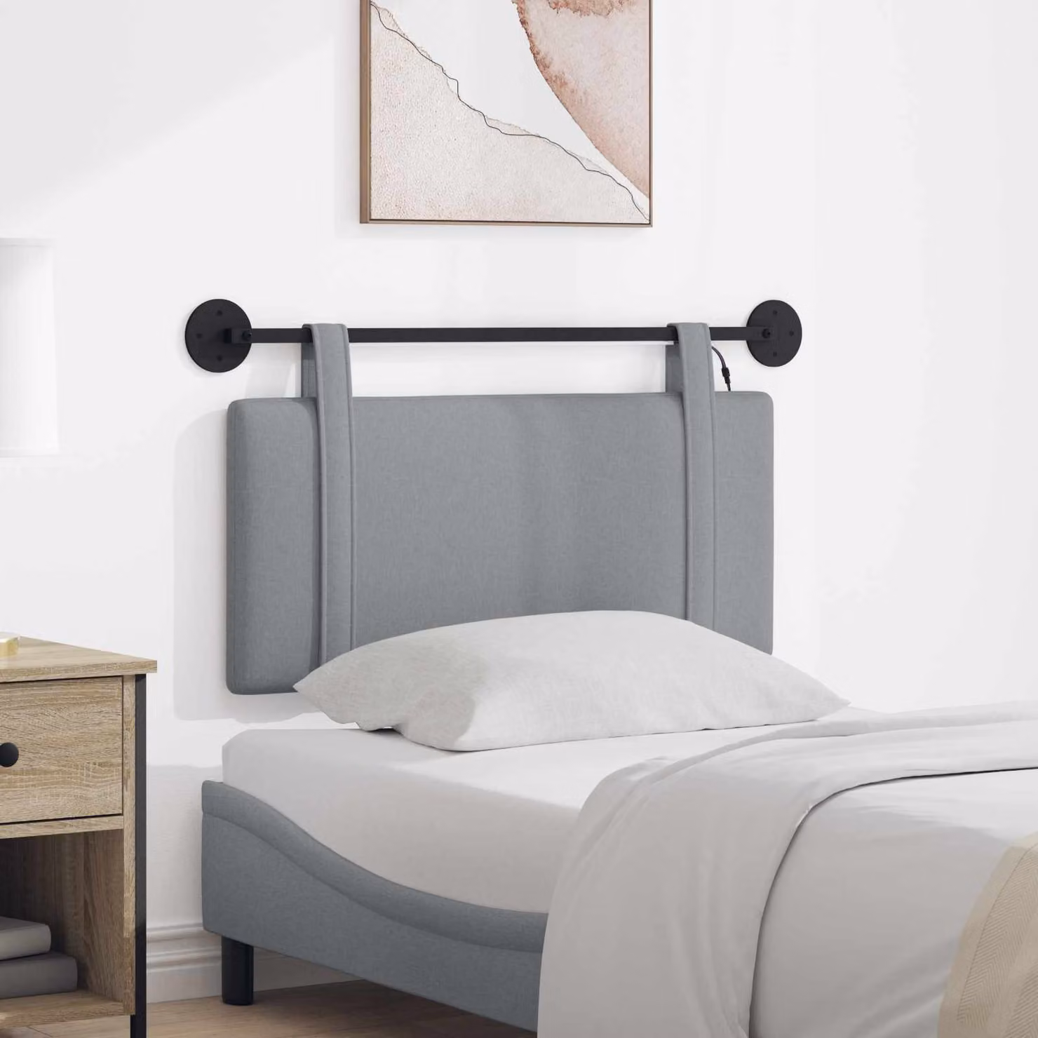 vidaXL Testiera del letto sospesa in tessuto Grigio con illuminazione integrata e pannello imbottito