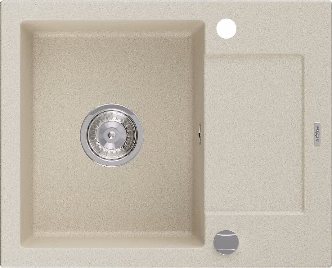 Mexen Enzo lavello in granito ad 1 vasca con gocciolatoio 576 x 465 mm, beige, sifone cromato - 6506571005-69