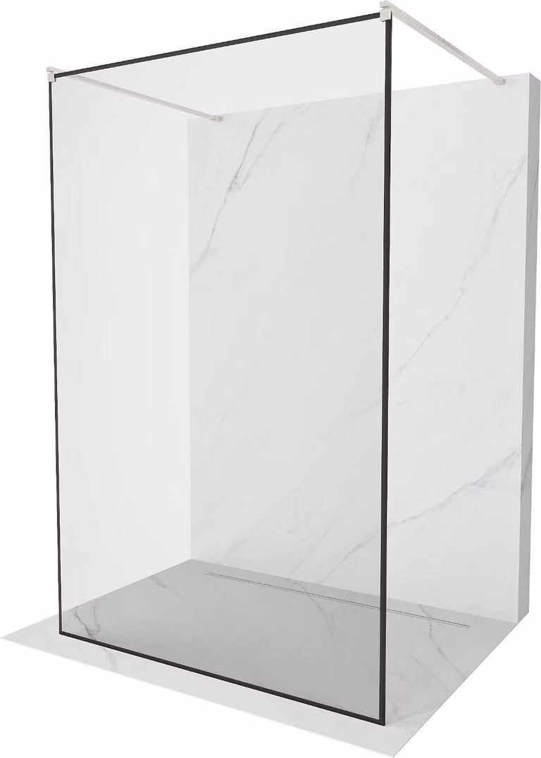 Mexen Kioto pannello doccia autoportante 140 x 200 cm, cornice nera 8 mm, nichel spazzolato - 800-140-002-97-70