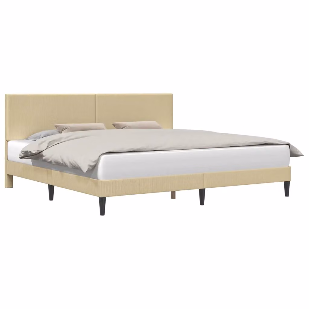 Letto imbottito in velluto a coste con struttura in legno e doghe rigide, L/P/H: 180 x 200 x 96 cm, colori verde, grigio e beige – 2