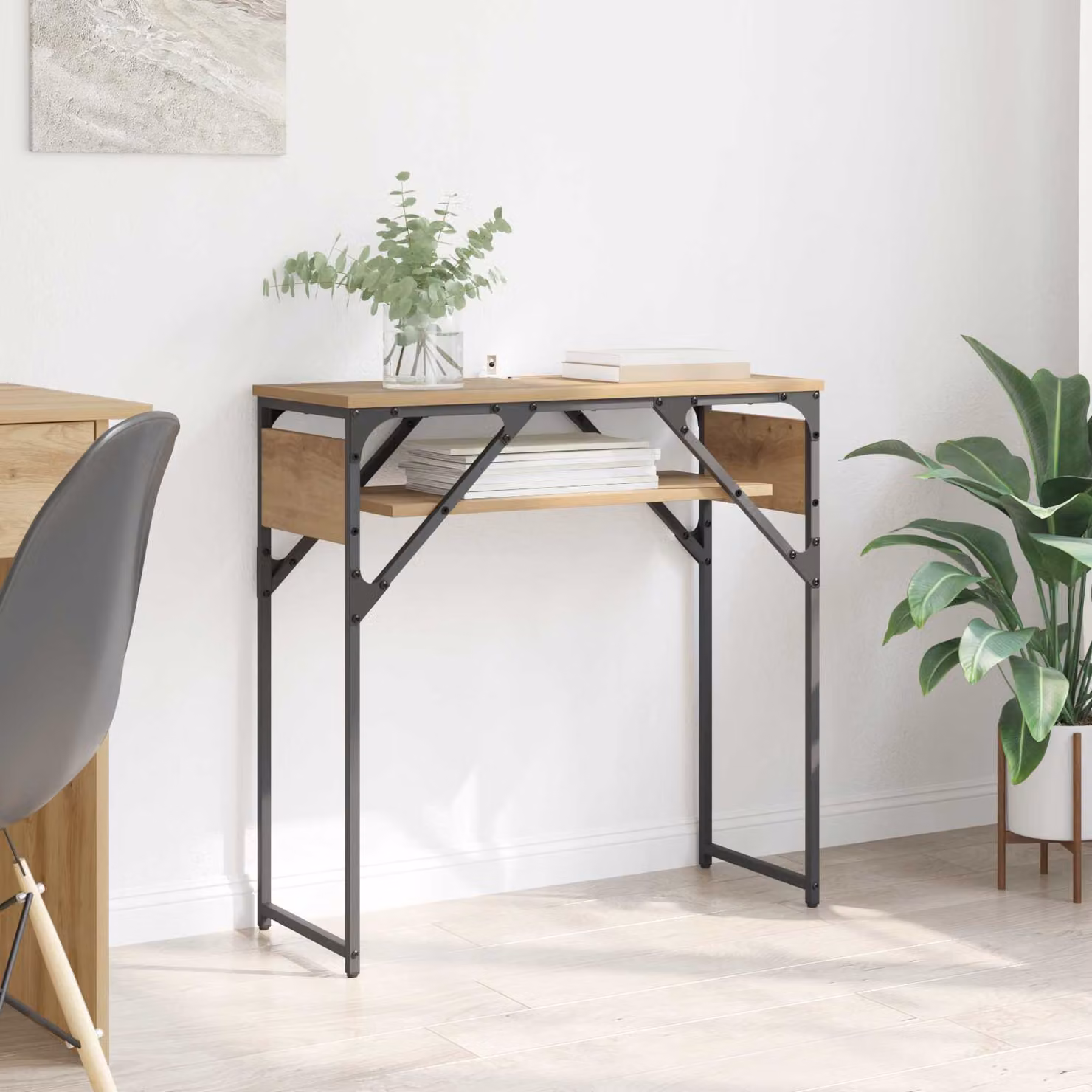 Tavolo Consolle vidaXL in Legno Rovere e Metallo, Stile Industriale, Marrone, L/P/H: 120 x 30 x 75 cm