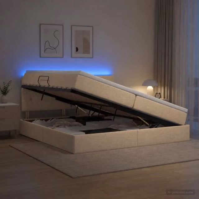 Letto con contenitore e materasso vidaXL beige con illuminazione LED e porte USB L/P/H: 200 x 200 x 34 cm