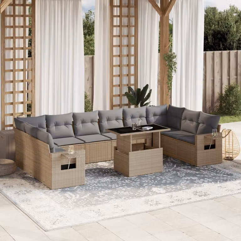 Maison Exclusive - Set Divani da Giardino 11 pz con Cuscini Beige in Polyrattan