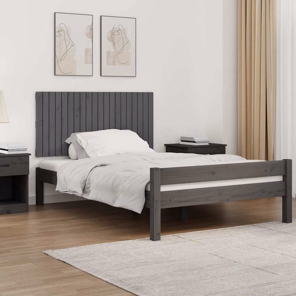 Testiera da parete vidaXL in legno massello di pino grigio, L 127,5 x P 3 x H 60 cm