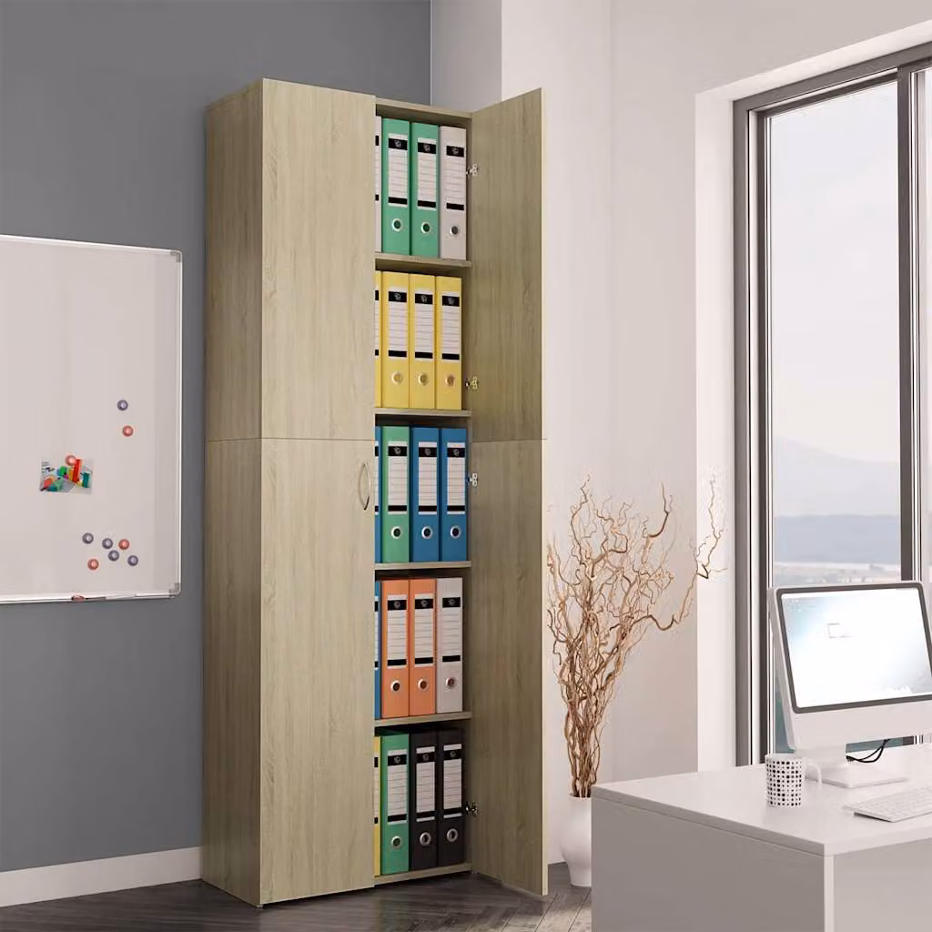 Armadio per ufficio vidaXL in legno rovere color marrone con ripiani regolabili L: 60 cm, P: 32 cm, H: 190 cm – 1