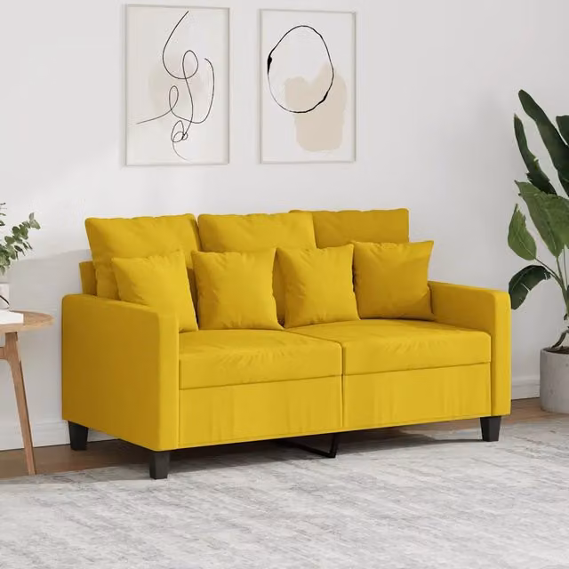 Divano a 2 posti moderno vidaXL in tessuto giallo con struttura in metallo e cuscini inclusi L: 138 cm, P: 77 cm, H: 80 cm – 1