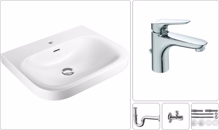 Set lavabo VIGOUR DERBY 60x48 cm con miscelatore CLIVIA, bianco