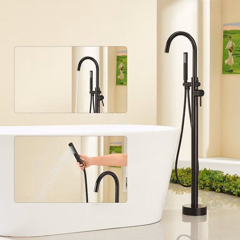 Miscelatore per vasca da bagno, design freestanding, rotazione a 360 gradi, finitura cromata