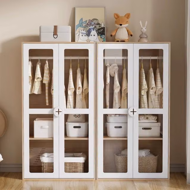 Armadio Guardaroba per Bambini ¨C Minimal ¨C Bianco Rovere, Legno Truciolato, 160x50x150 cm, con Appendiabiti