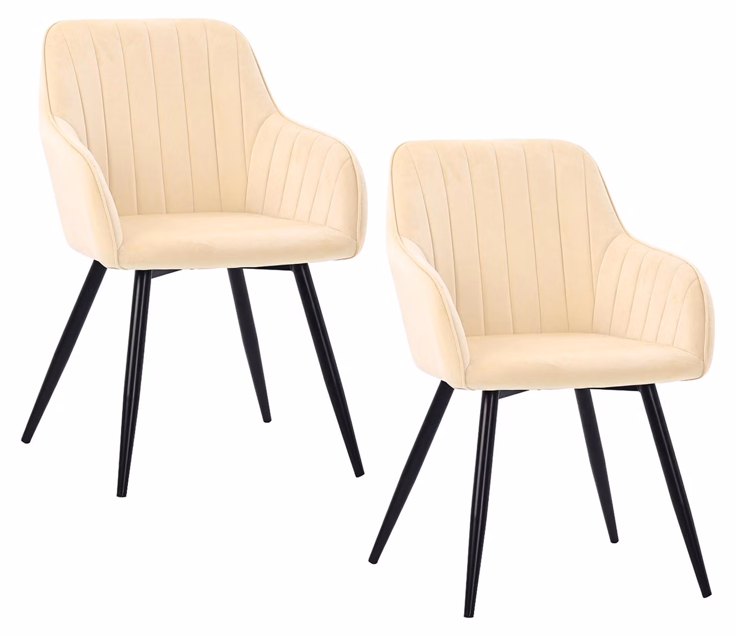 Relaxdays, set di 2 sedie da pranzo, velluto, gambe in metallo, con braccioli, adatte per sala da pranzo e cucina, sedia da cucina imbottita, color beige