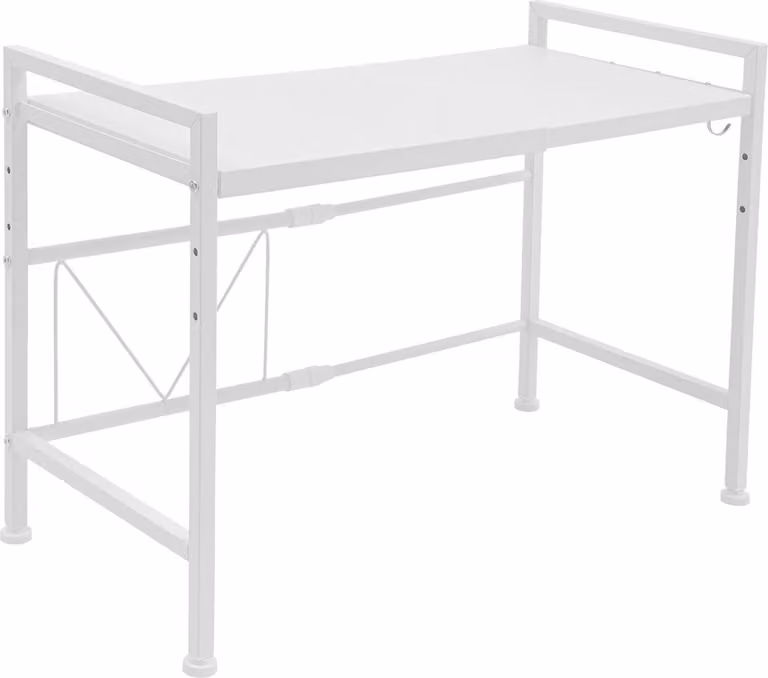 Scaffale per microonde - Supporto per microonde - 2 ripiani - Estraibile - Dimensioni regolabili - 3 ganci - Organizer per piano di lavoro - Metallo - Bianco
