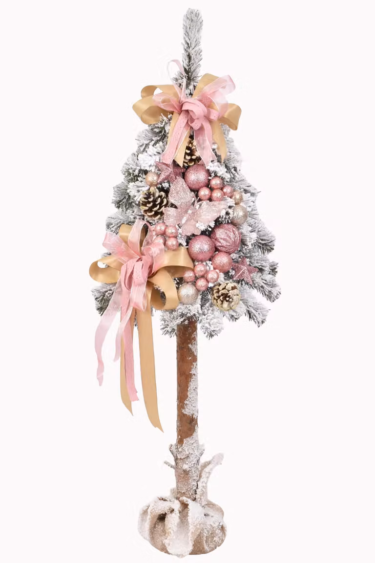 PINUS COMPANY | Albero di Natale su tronco d'albero - 110 cm - Rosa - Fatto a mano - Decorazione glamour