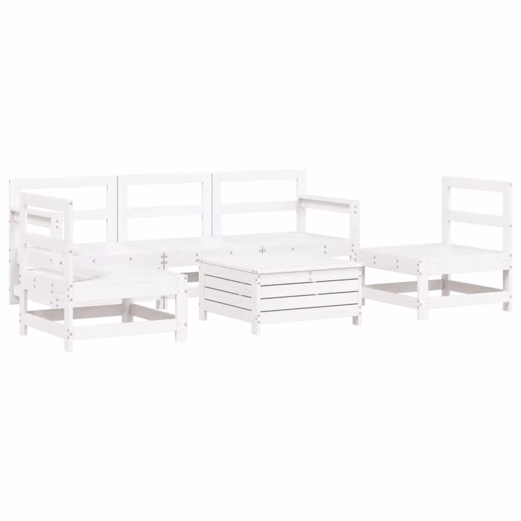 Set Divani da Giardino 6 pz Bianco in Legno Massello di Pino
