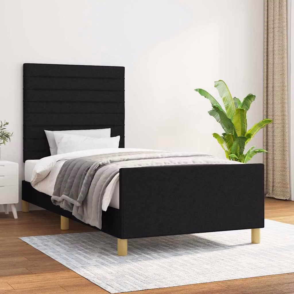 Giroletto vidaXL in legno di larice e tessuto nero per adulti, L 80 cm x P 200 cm x H 83 cm