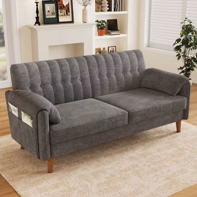 Divano moderno due posti 161;5 x 79 x 83;5 cm con schienale trapuntato; ciniglia; grigio chiaro