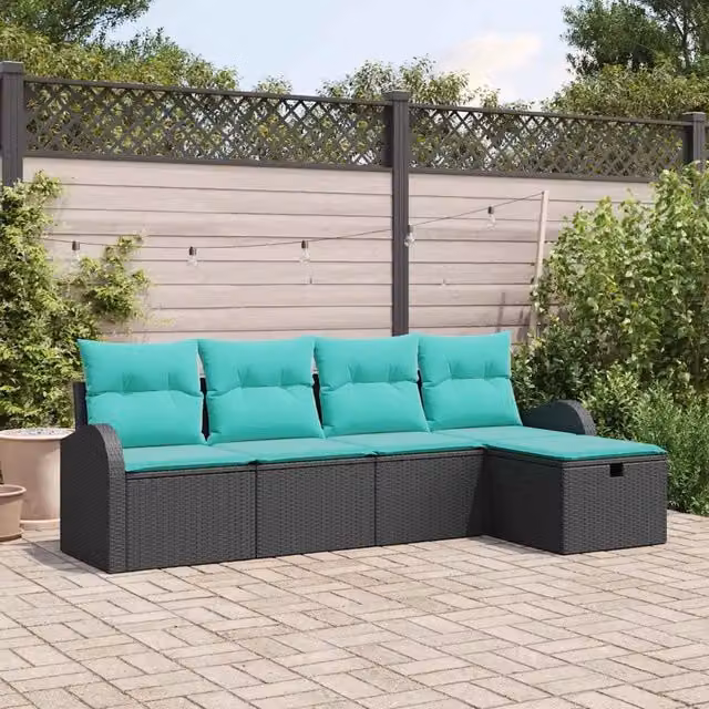 Set Divano da Giardino 5 pz Nero polyrattan 3360397