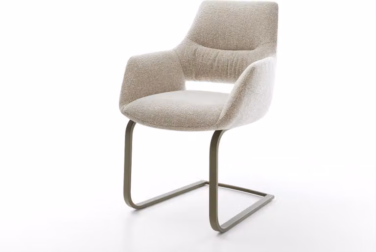 DELIFE Sedia a sbalzo Yago-Flex con braccioli Tessuto intrecciato Soft Beige Sedia a sbalzo piatta Finitura effetto titanio Molleggiate a sacco