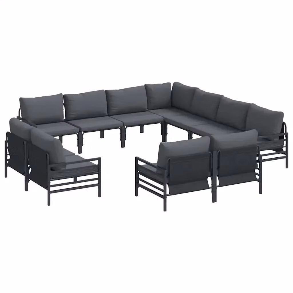 Set Divano da Giardino Moderno vidaXL a Forma a L con 11 Pezzi, Colore Antracite e Nero, in Acciaio Verniciato a Polvere con Cuscini Inclusi – 2