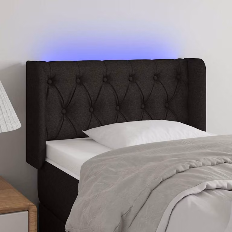 Testiera per letto vidaXL in tessuto nero con illuminazione LED integrata e porta di ricarica USB, L: 83 cm, P: 16 cm, H: 78-88 cm