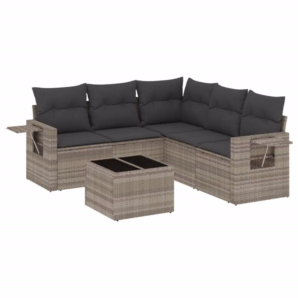 Set Divano da Giardino 6pz con Cuscini Grigio Chiaro Polyrattan
