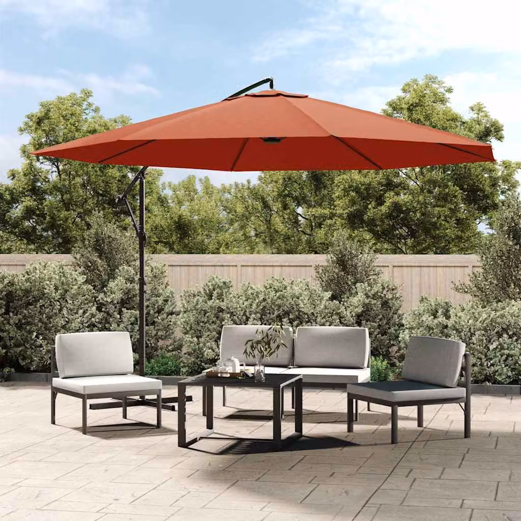 Ombrellone a Sbalzo vidaXL in Alluminio con Copertura in Poliestere, Colore Terracotta, Diametro 350 cm