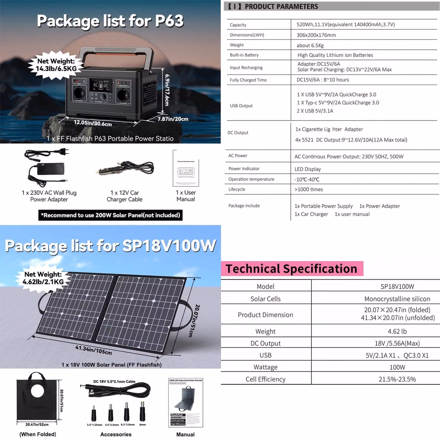 Centralina portatile con pannello solare – capacità di 520Wh – onda sinusoidale pura – batteria esterna mobile
