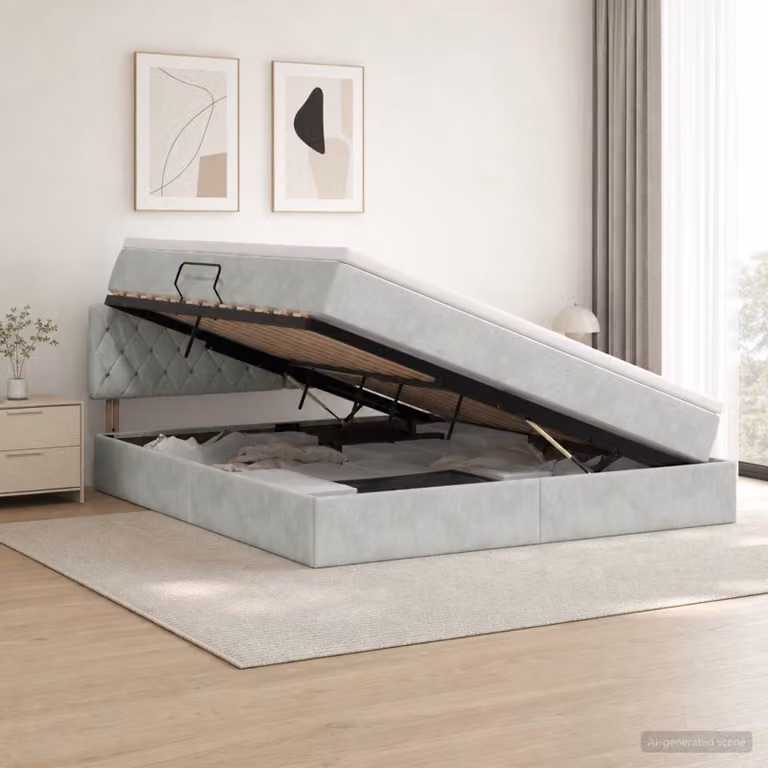 Letto con Contenitore vidaXL in Velluto Grigio Chiaro L/P/H: 160 x 200 x 88 cm