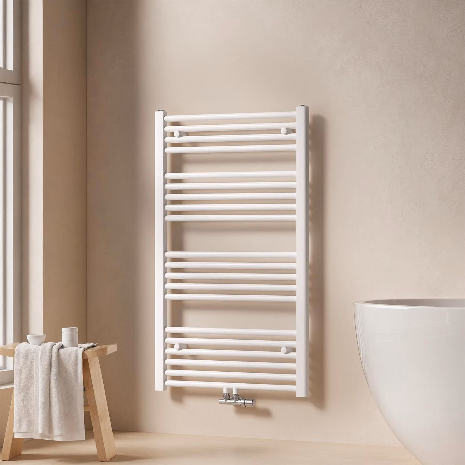 EMKE Radiatore da bagno Asciugamano Scaldasalviette 60x100cm 498 Watt Bianco Radiatore da bagno Attacco centrale senza elemento riscaldante