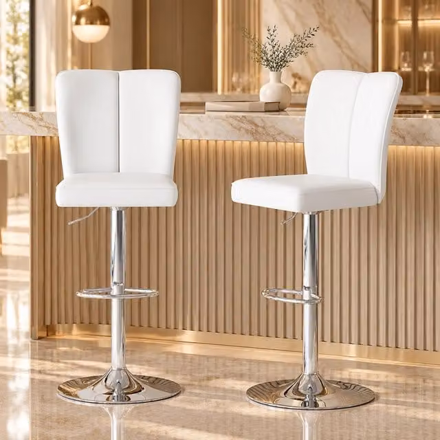 Set 2 sgabelli da bar ULEVR regolabili e girevoli a 360¡ã, in similpelle bianca con struttura in metallo argento