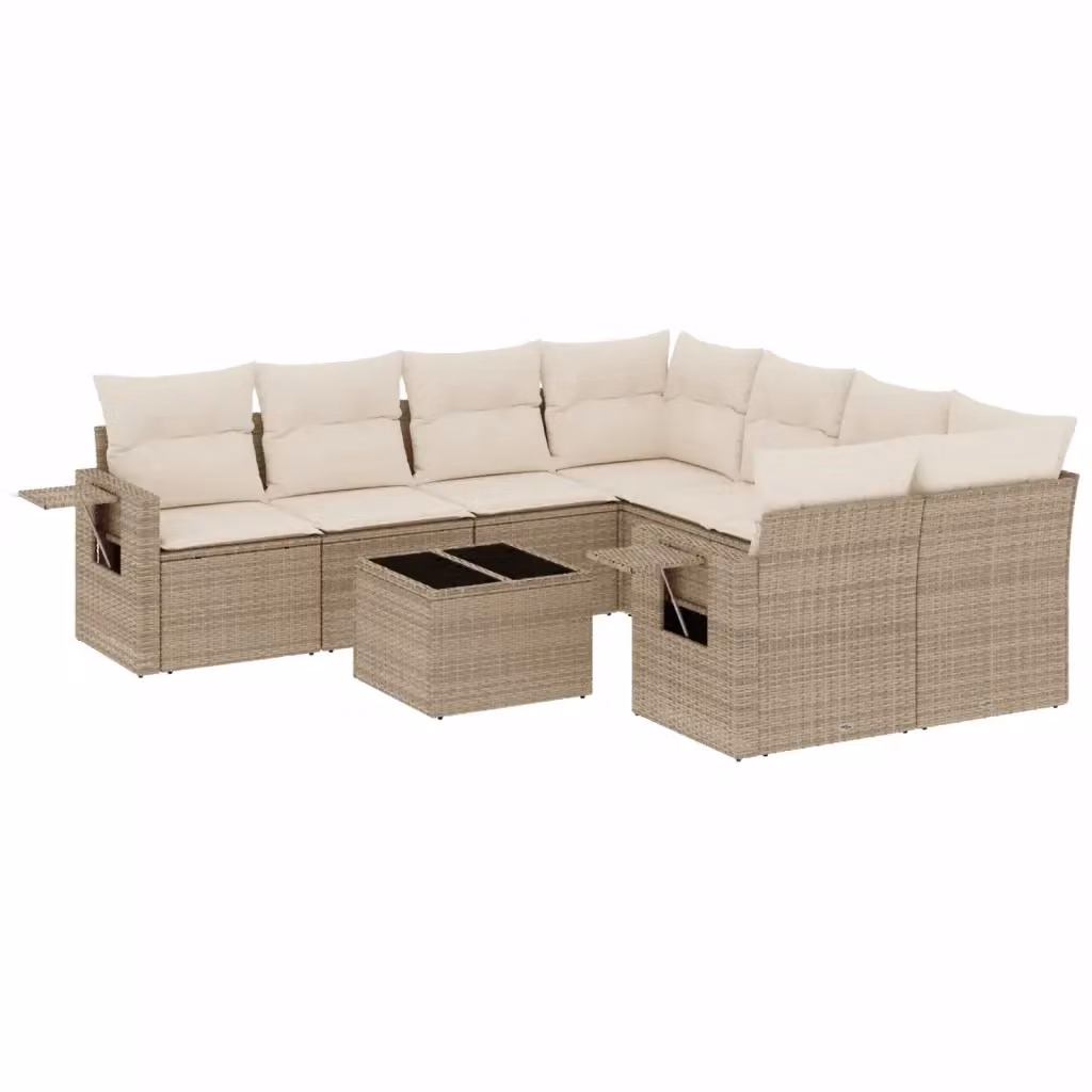 vidaXL Set Divano da Giardino a L 9 pz in Polyrattan con Cuscini Beige e Tavolino da Esterno – 2
