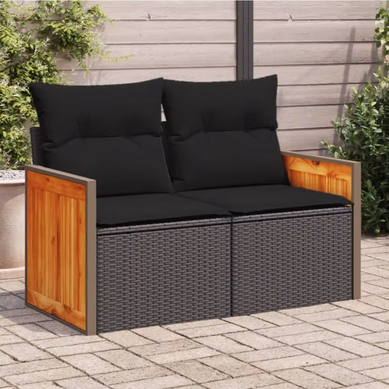 vidaXL Divano da Giardino a 2 Posti in Polyrattan Nero con Cuscini Imbottiti e Rivestimenti Rimovibili