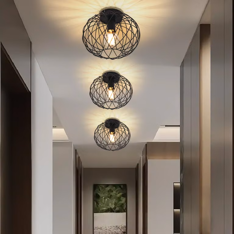 ZMH Plafoniera 1 Lampada da soffitto a fiamma Lampada d'epoca per corridoio Metallo nero E27 Paralume retrò rotondo Industriale per corridoio Corridoio Soggiorno Camera da letto Cucina Senza lampadina Max.40W