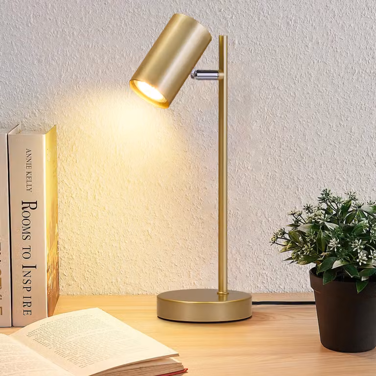 ZMH lampada da comodino soggiorno lampada da tavolo oro - orientabile 350° GU10 lampada da tavolo oro camera da letto luce notturna in metallo lampada da scrivania con interruttore a cavo per comodino ufficio studio