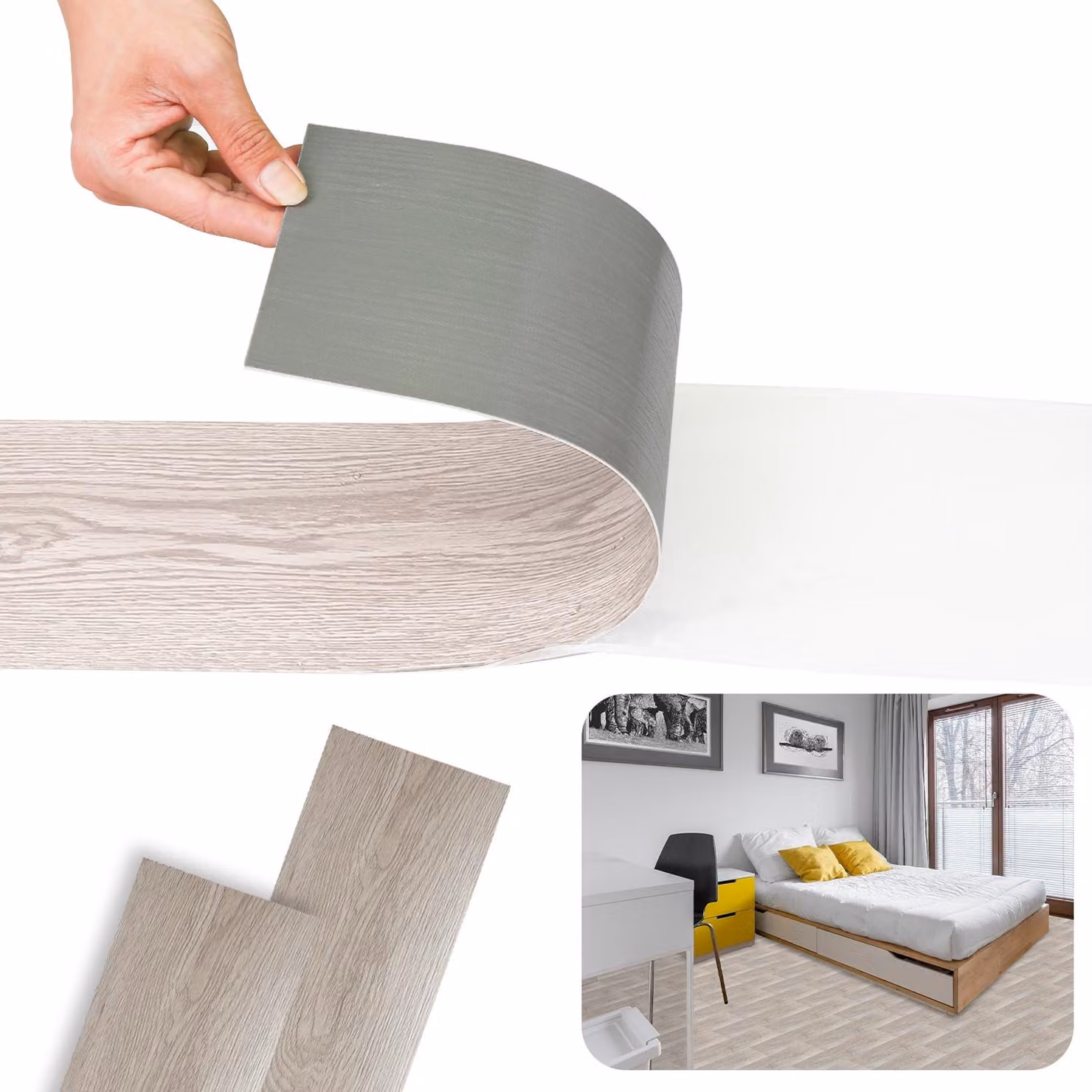 Ikodm, laminato vinilico autoadesivo, 1 m², bianco "rovere", 7 pezzi, effetto legno, pavimentazione con design realistico