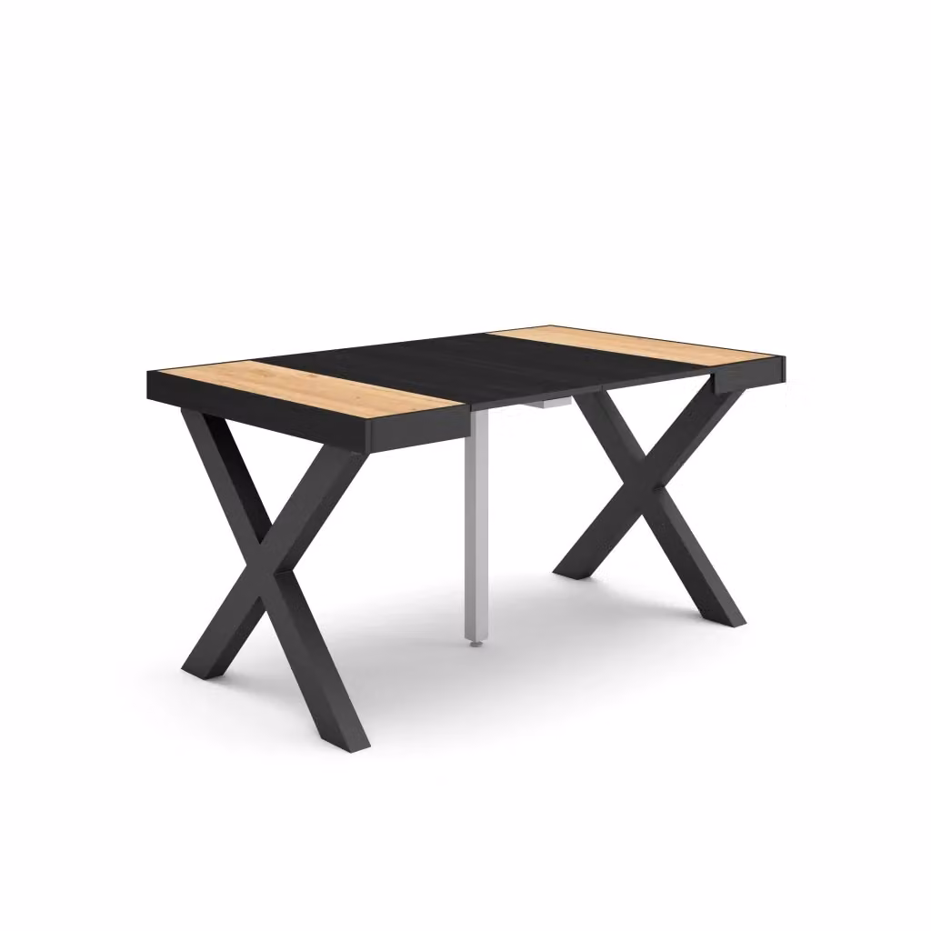 Consolle allungabile Skraut Home per 6 persone con gambe in legno, colore Rovere e nero, L/P/H: 58 x 90 x 73 cm fino a 140 x 90 x 73 cm – 2