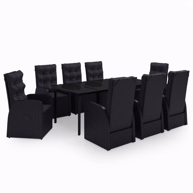 Set da Pranzo da Giardino 9 pz con Cuscini Nero