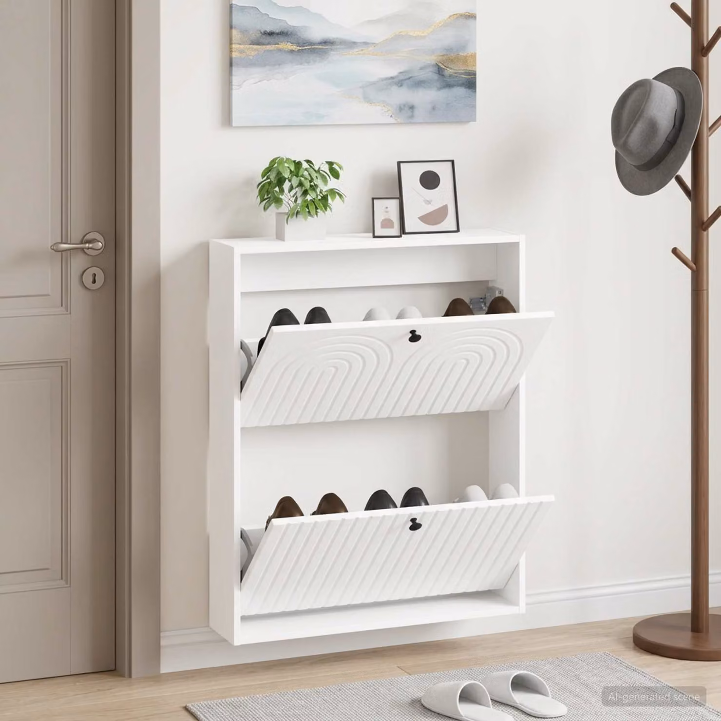 vidaXL Mobiletto per Scarpe da Muro Moderno Bianco L: 71 cm, P: 17 cm, H: 86 cm