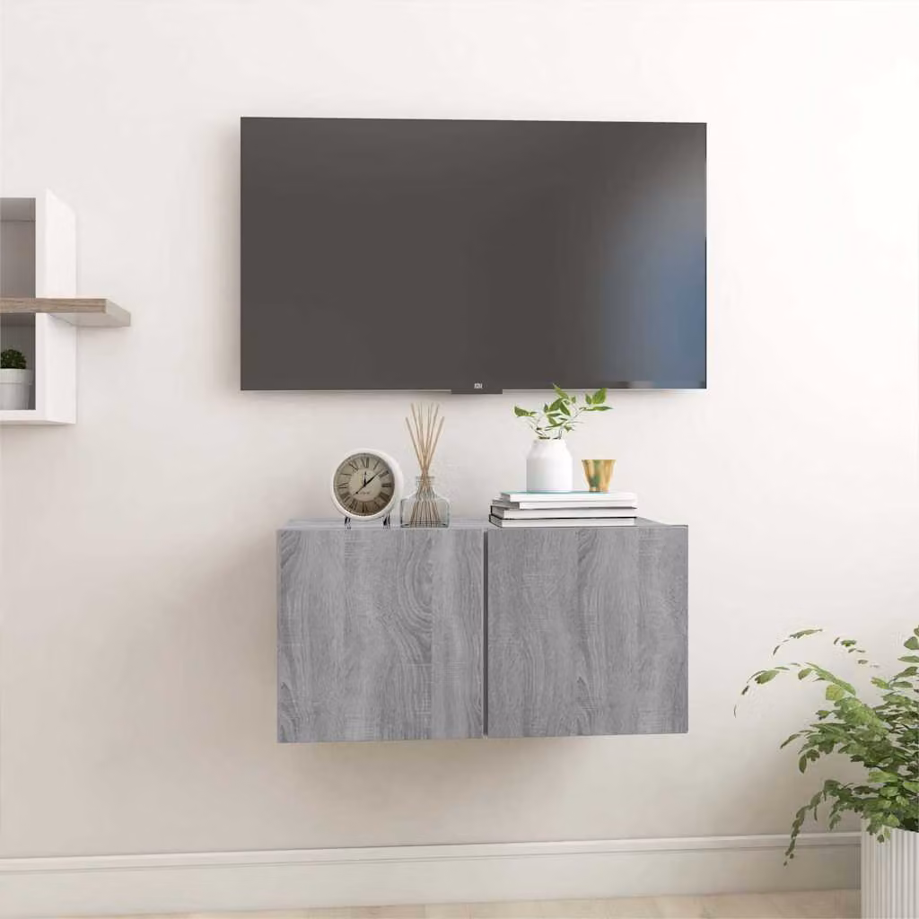 Pensile porta TV moderno vidaXL in legno multistrato e MDF, colore grigio, L 60 cm x P 30 cm x H 30 cm
