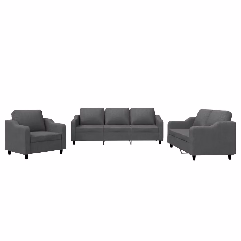 Set di divani vidaXL da 3 pezzi in tessuto grigio con cuscini per soggiorno moderno – 2