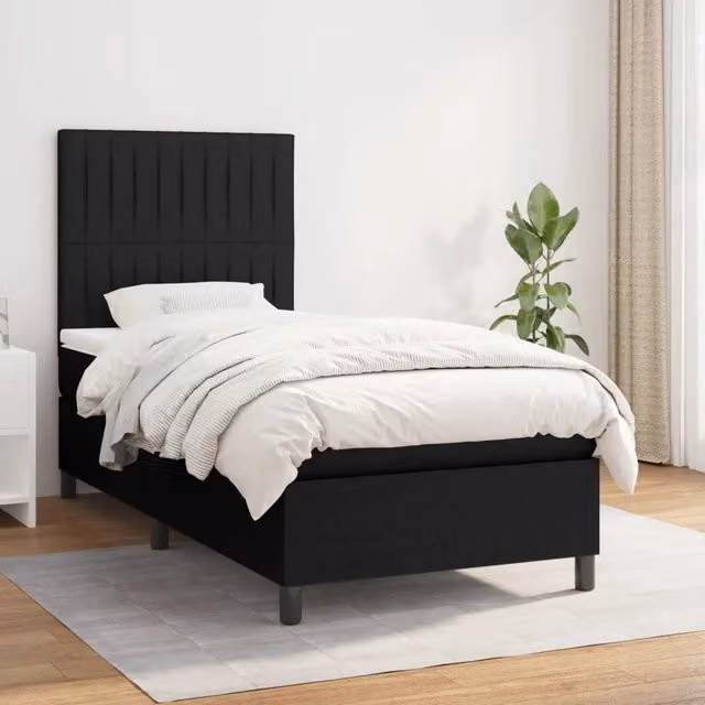 Letto Ibrido vidaXL con Giroletto a Molle e Materasso Nero in Tessuto L/P/H: 100 x 200 x 203 cm