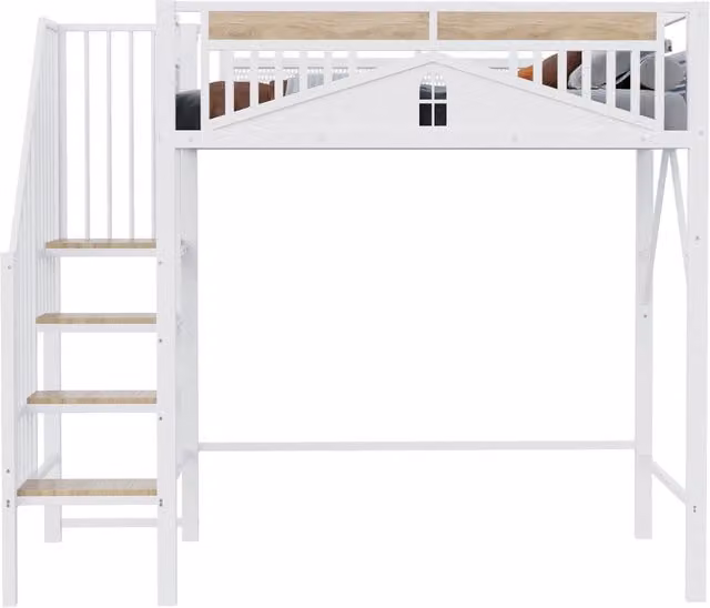 Letto a soppalco REDOM in metallo e legno bianco L 90 cm x P 200 cm – 1