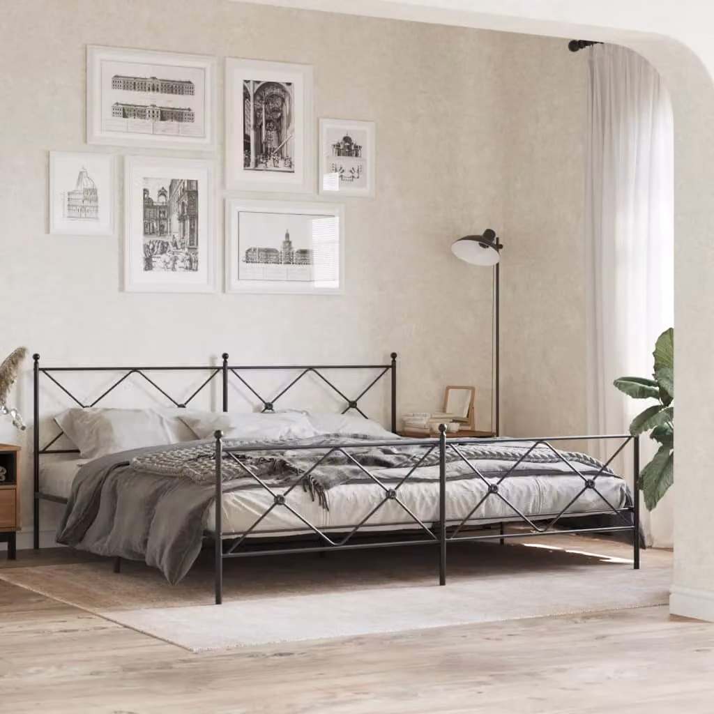 vidaXL Giroletto con Testiera e Pediera in Metallo Nero L: 198 cm, P: 90,5 cm, H: 207 cm