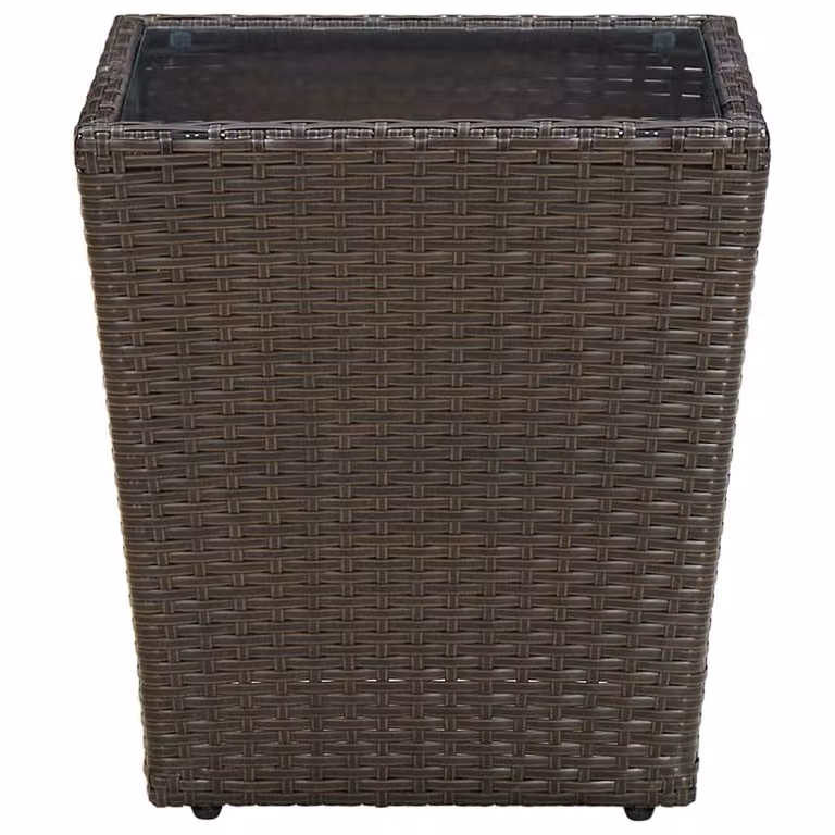 Tavolino Marrone 41,5x41,5x44cm in Polyrattan e Vetro Temperato