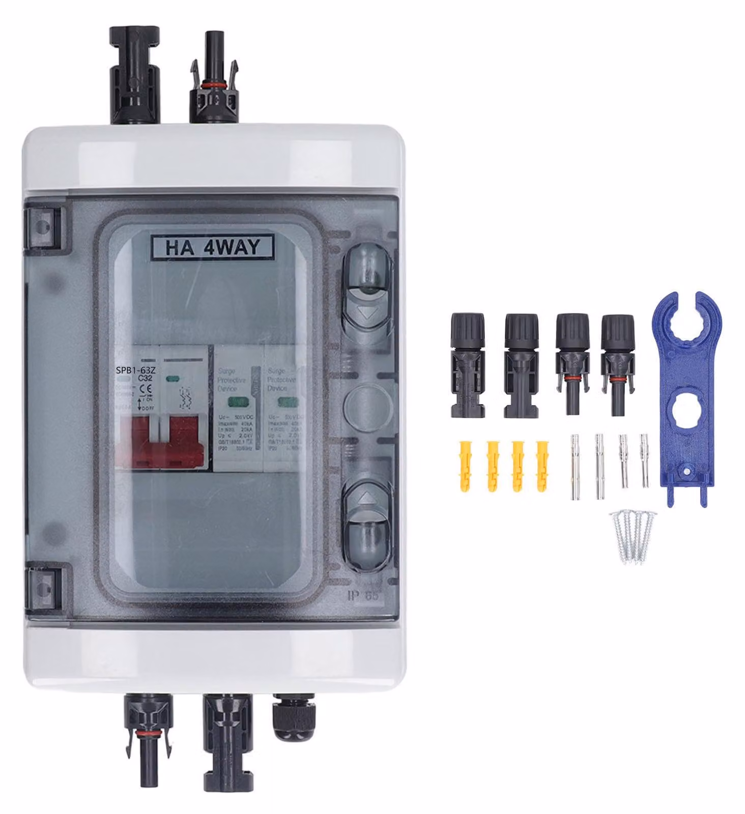 Scatola di combinazione fotovoltaica IP65, impermeabile, per impianti solari, con interruttore di protezione da sovratensione DC500V e capacità di corrente di 32A